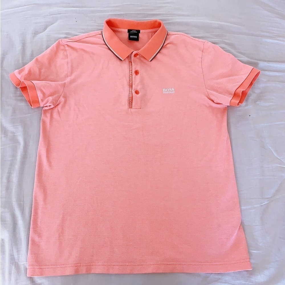 EUC‎ Hugo Boss Men's Pallas Bright pink Short Sleeve Cotton Polo Shirt Size S